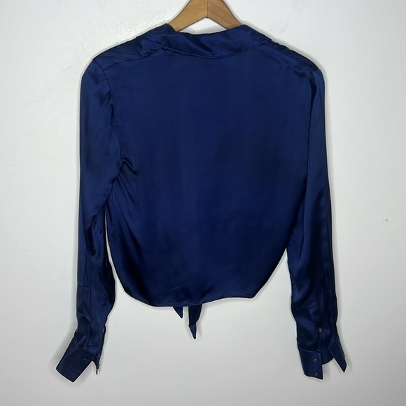 Wilfred Aritzia Blue Satin Cupro Tie-Front Collard Blouse Women's Size XXS - Picture 10 of 17